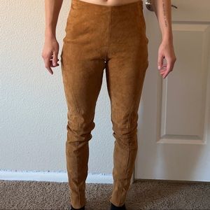 Ralph Lauren Tan Leather and Suede Skinny Pants Size 6 In Great Condition